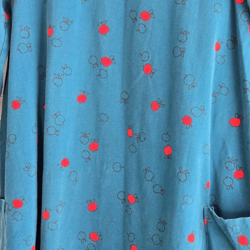 Hanna Andersson Apple Print Dress Size 160 Girl's 14-16 Blue‎ Long Sleeve A-Line
